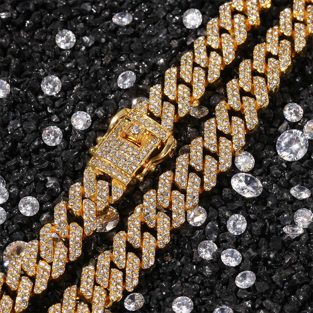 12mm Chunky Iced Out Gold Plated Miami Cuban Link Chain