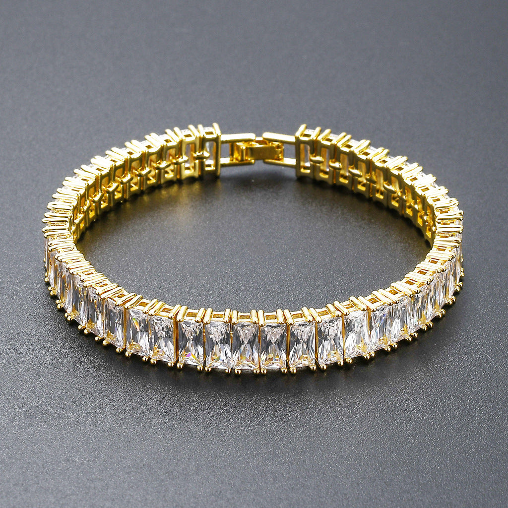 10MM Gold Plated Square Zircon Chain Bracelet