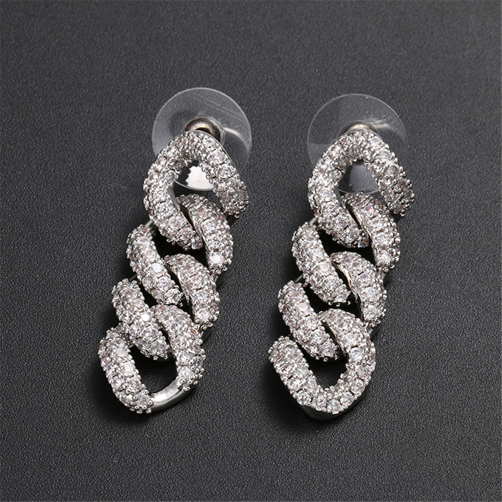 Bling iced out cuban link chain earrings