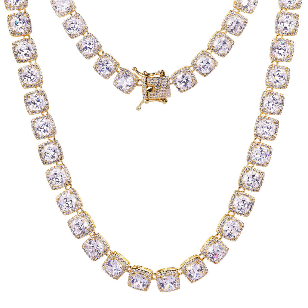 10MM 18K Jumbo Square Clustered Tennis Necklace