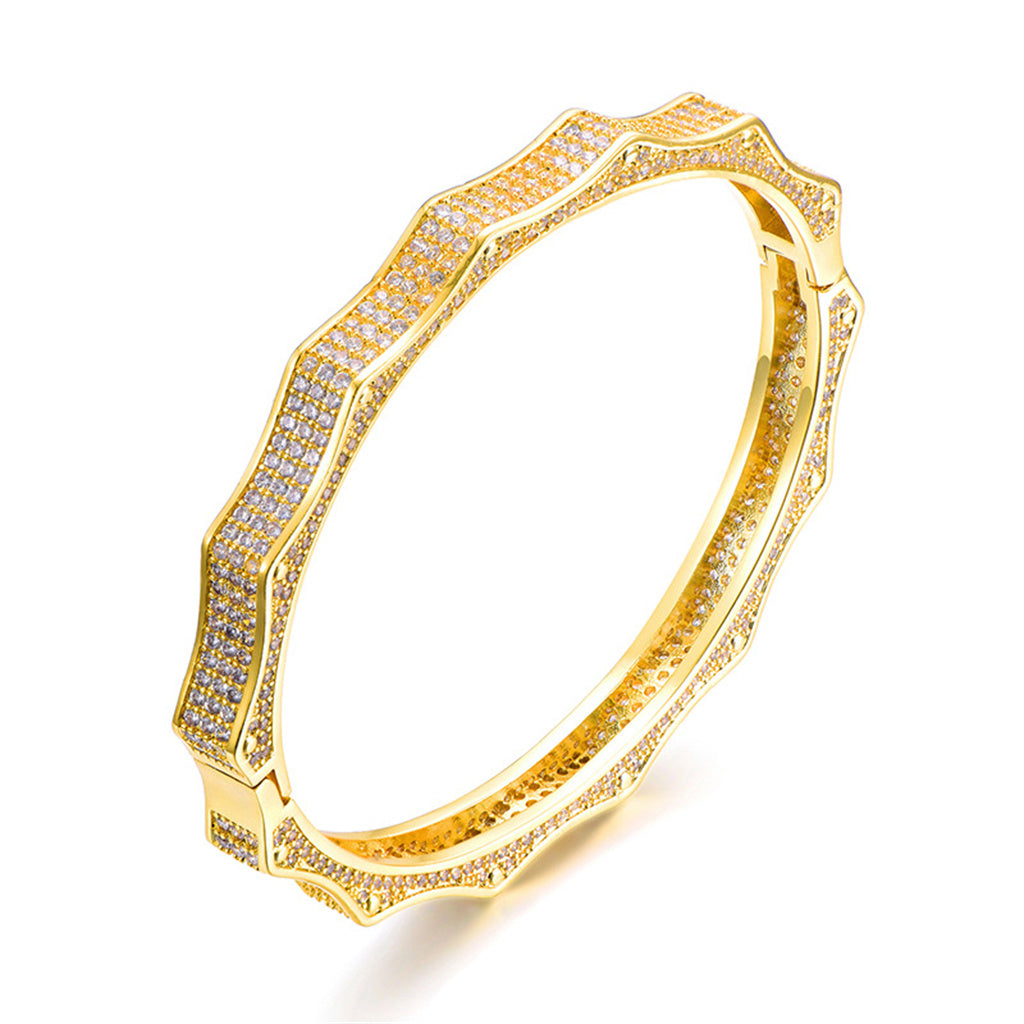 Gold Plated Bling Bling Bracelet Zircon Prong Bangle