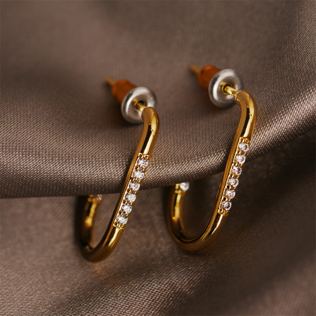 U-shaped micro-inlaid zircon earrings