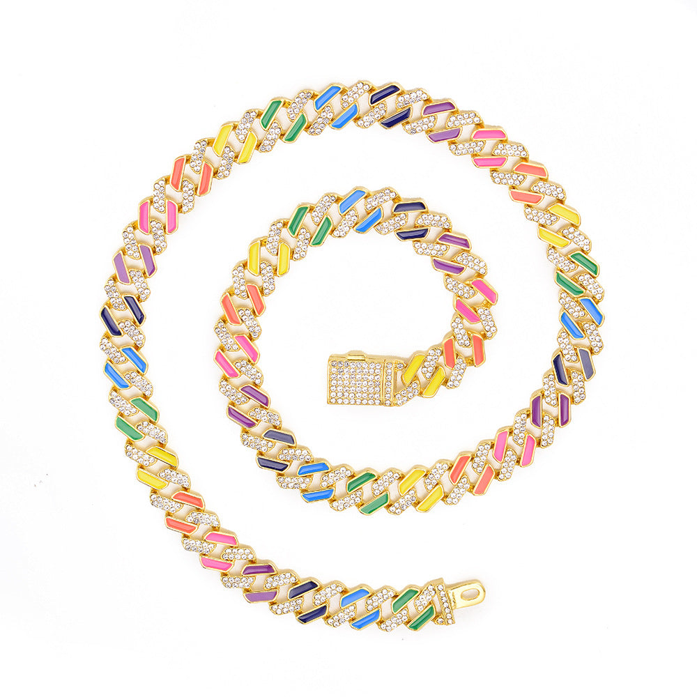 12mm Multicolor Iced Out Cuban Link Chain
