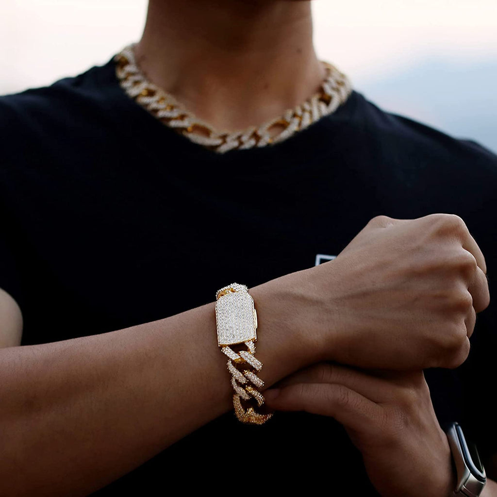 18k Gold Plated Figaro Chain Iced Out Diamond Bracelets