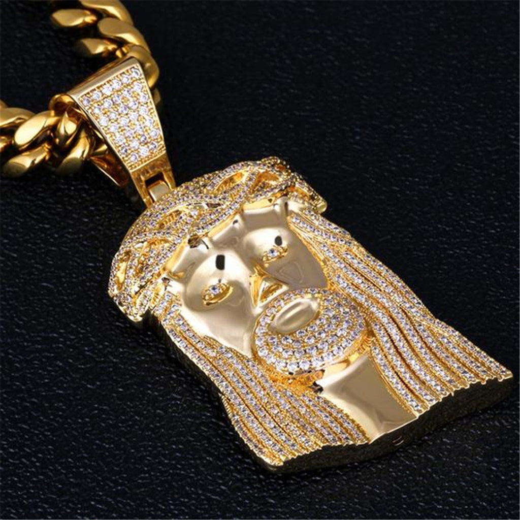 Iced Jesus Face Head Large Pendant