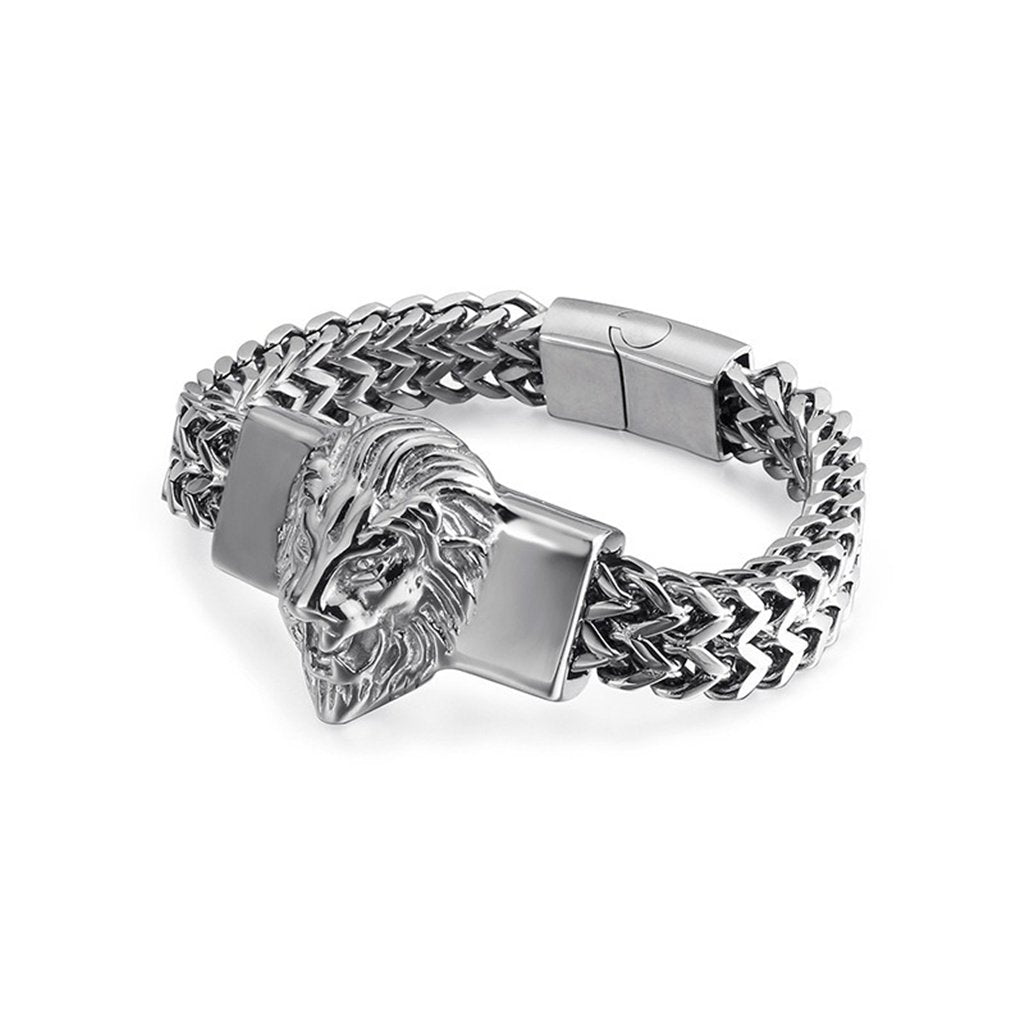Vintage lion head titanium steel bracelet