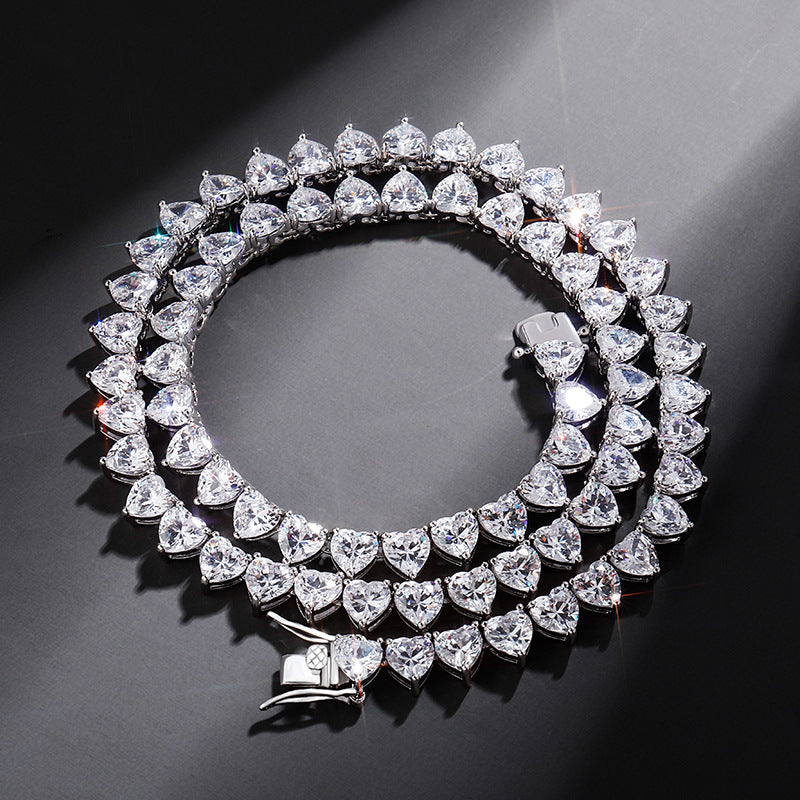 6MM Heart Cubic Zirconia Stones Necklace Tennis Chain