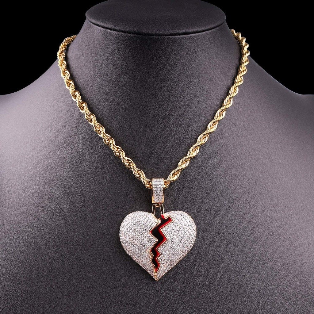 Broken Heart Pendant Hip Hop Necklace