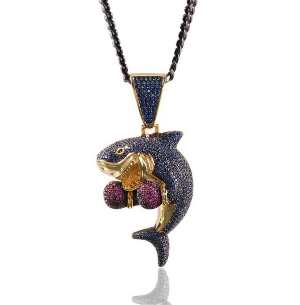 Cartoon Shark HipHop Bling Purple Blue Copper Material Necklace